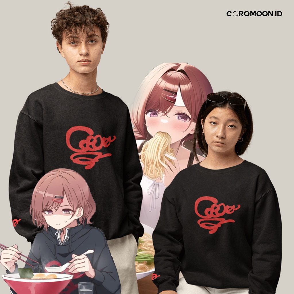 (PRE-ORDER) MADOKA HIGUCHI Crewneck Sweatshirt - Madoka Daratista eating ramen meme