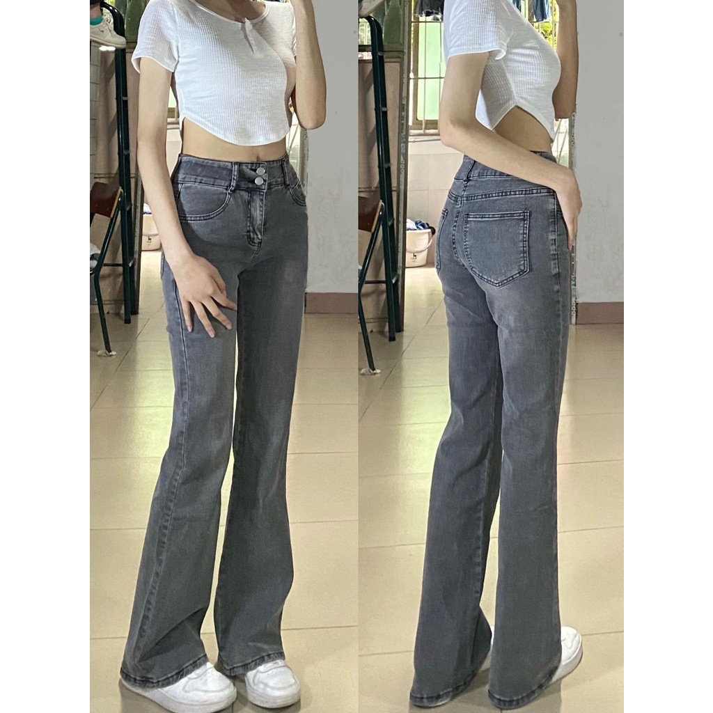 ✅COD Abu-abu hitam korean style new high waist murah cutbray stretch celana jeans panjang wanita import