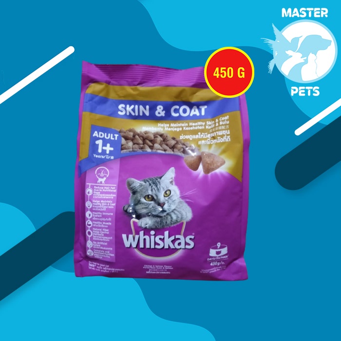 Whiskas Makanan Kucing Kering Dry Food Adult Skin Coa kulit Bulu 450G