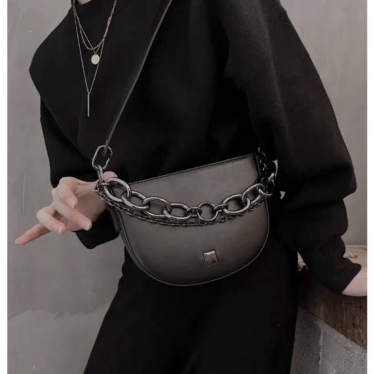 Tas Selempang Kulit Wanita Tas Cewek Bahu Slingbag Rantai Saddle Bag GS 520