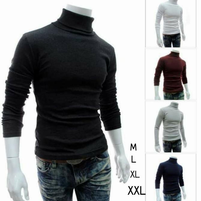 Kaos polos leher turtleneck kaos pria korea kaos panjang leher tinggi