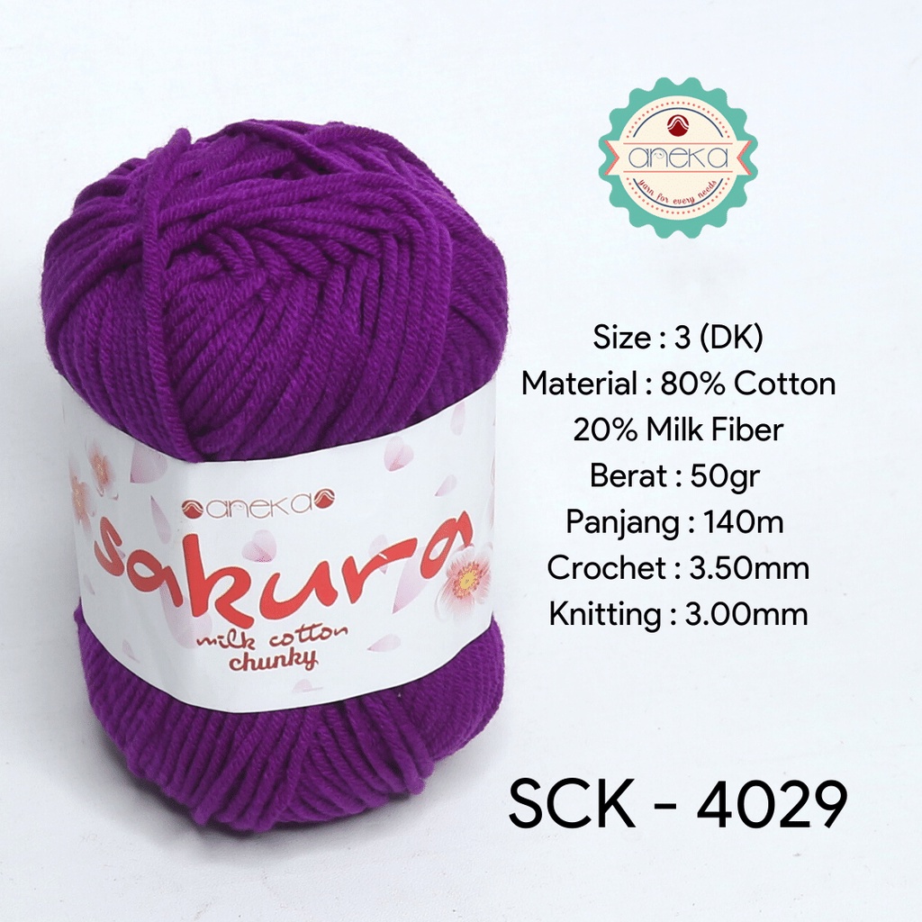 Benang Rajut Katun Susu Sakura Milk Cotton Chunky - 4029