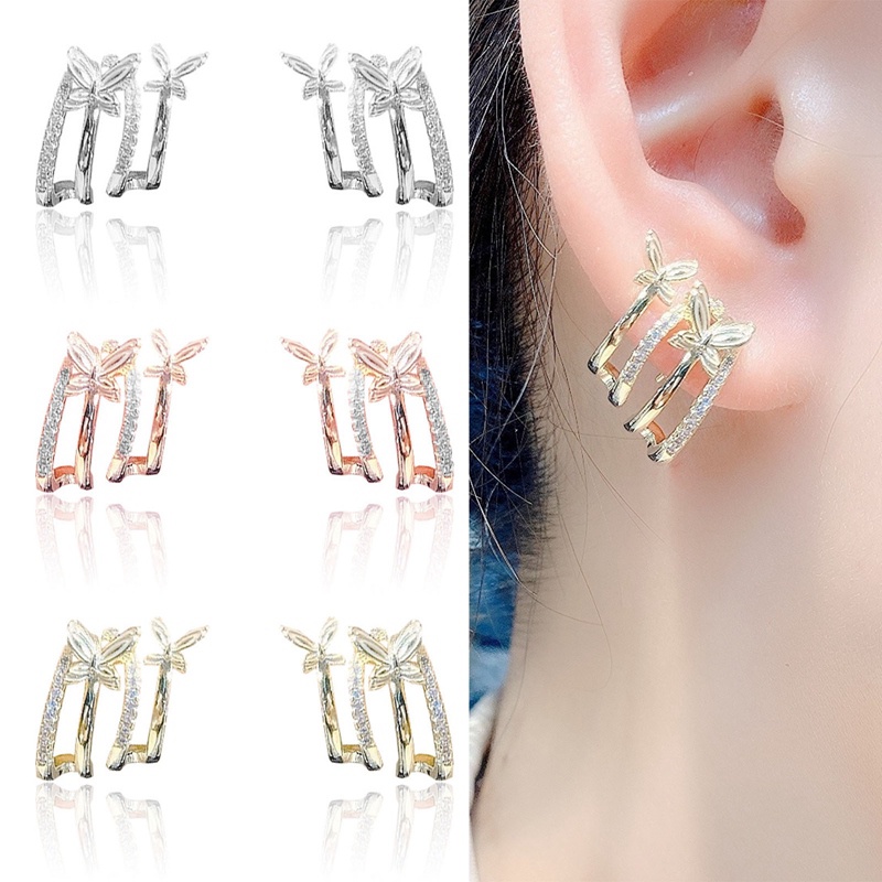 Fancyqube Anting Kristal Bentuk U Warna Emas Gaya Korea Untuk Wanita