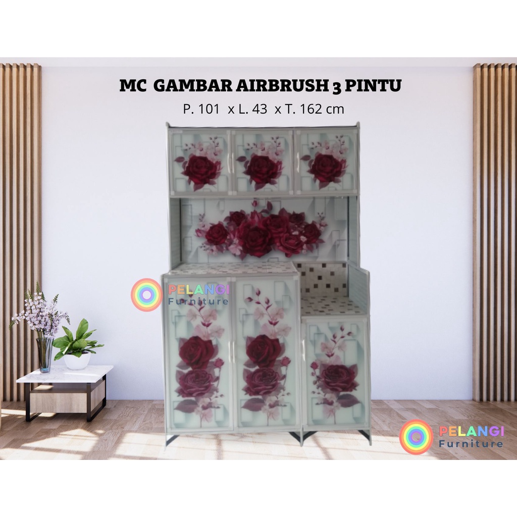 3 PINTU LEMARI PIRING MAGIC COM GAMBAR AIRBRUSH