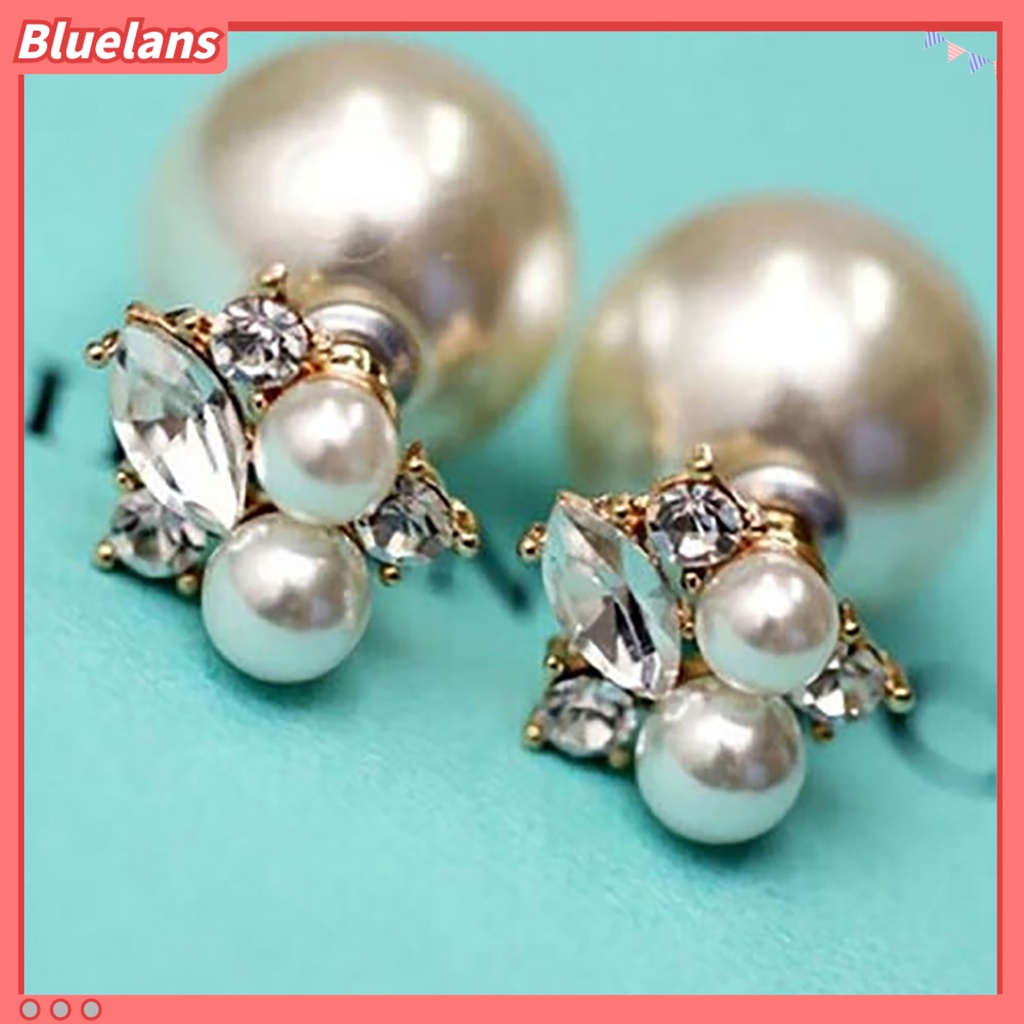 Bluelans Studs Earrings Rhinestone Decor Ear Decoration Exquisite Women Front Back Piercing Earing