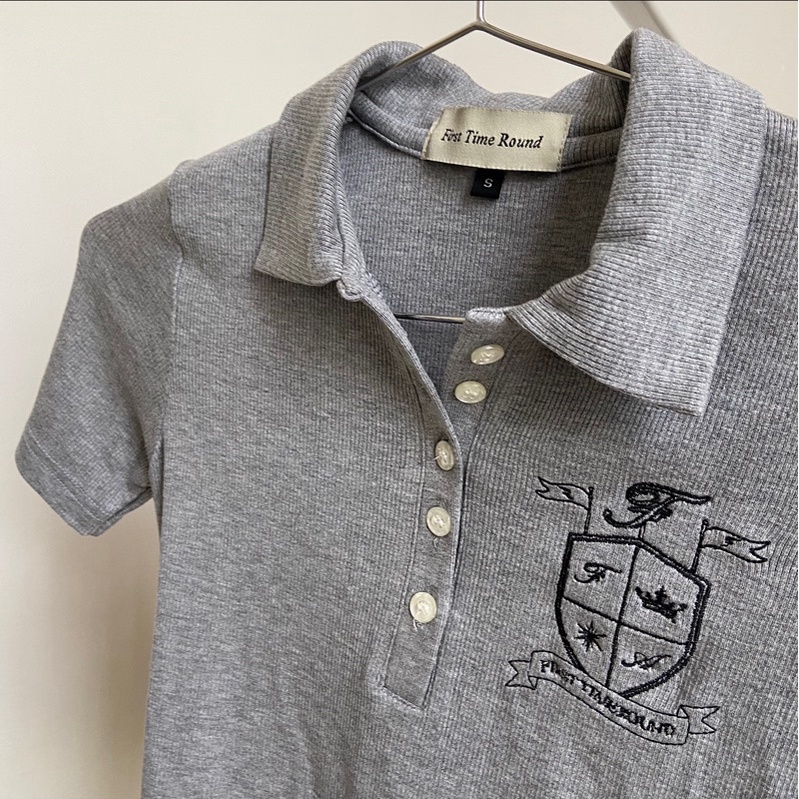 First Time Round - Cropped Polo Top - Grey