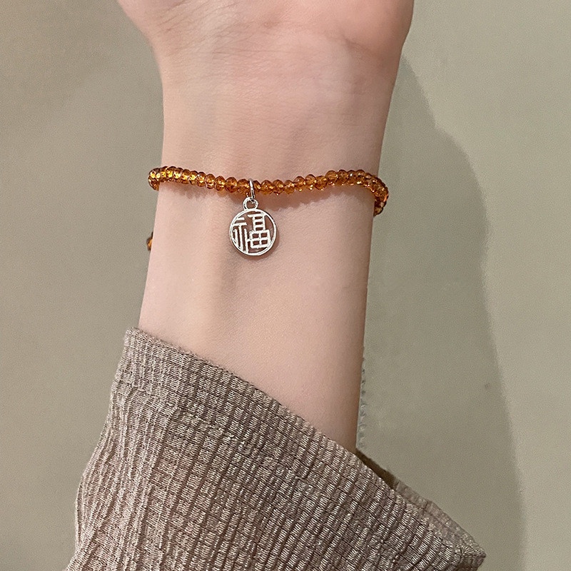 Roselife Gelang Tangan Manik-Manik Kristal Resin Warna-Warni Gaya Vintage Klasik Untuk Wanita Fortune