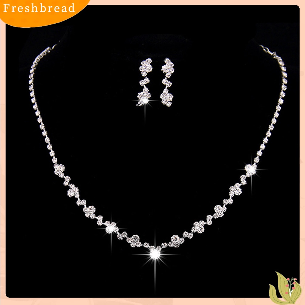 2pcs / Set Kalung Choker Anting Berlian Imitasi Bentuk Geometris Untuk Aksesoris Perhiasan