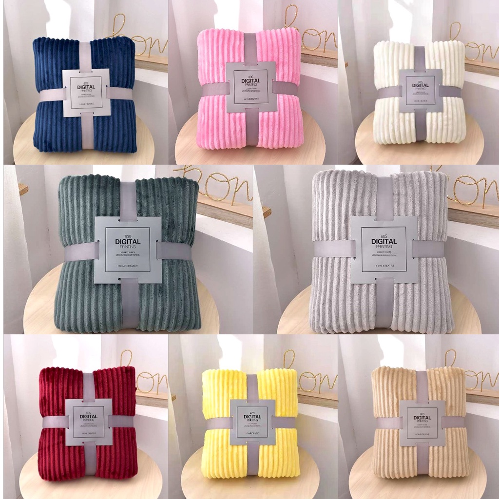 Selimut Bulu Halus Salur Tebal Dewasa Motif Aesthetic &amp; Polos Salur Uk 200x230 New Arrival List Pinggir