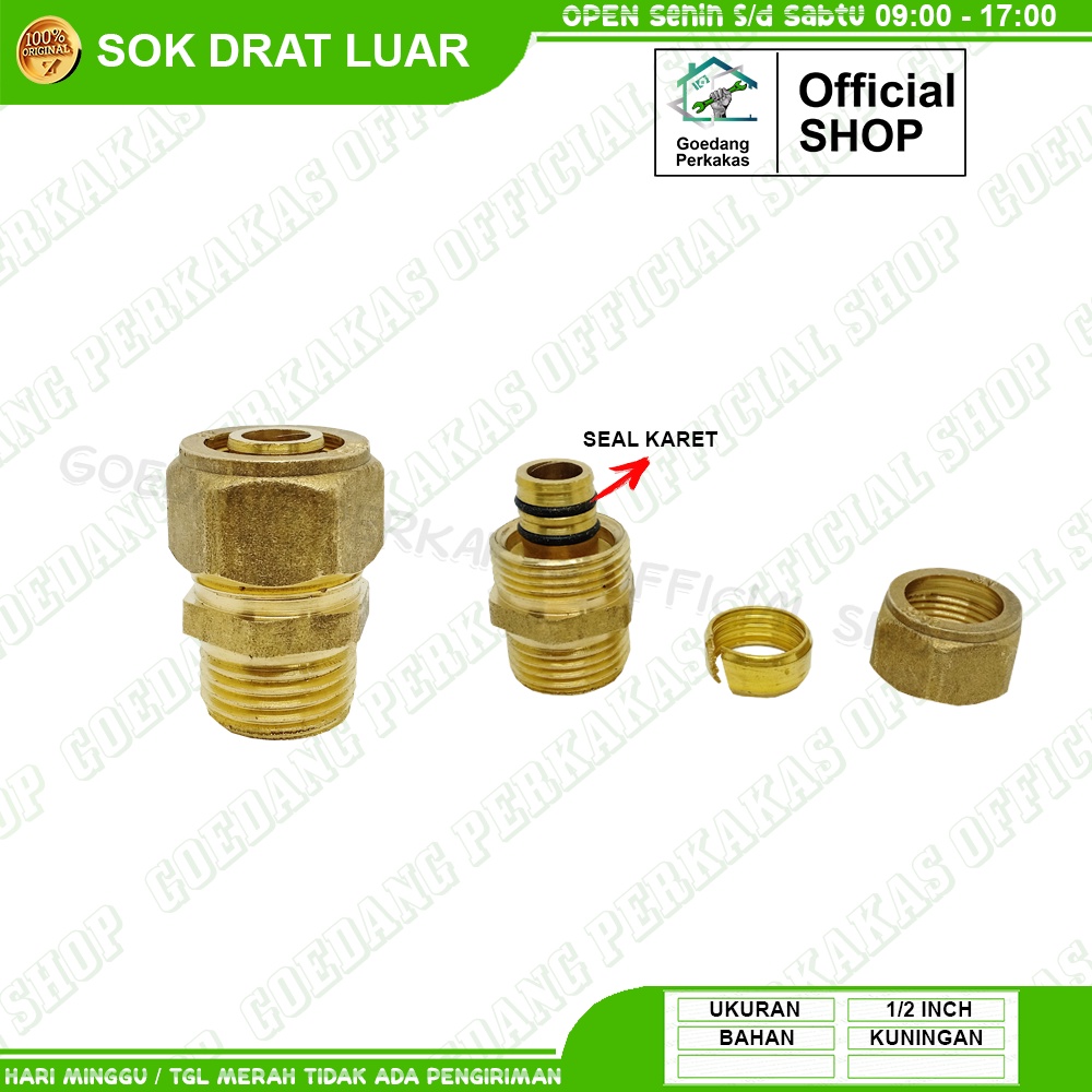 Sok Drat Luar Air Panas Kuningan 1/2 Inch Knee Kran Shower Air Panas