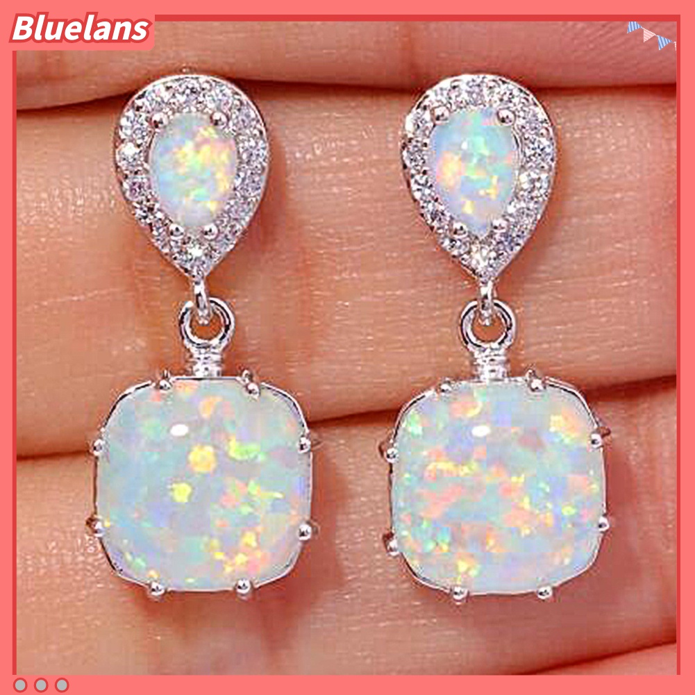 Anting Stud Hias Liontin Opal Api Untuk Wanita