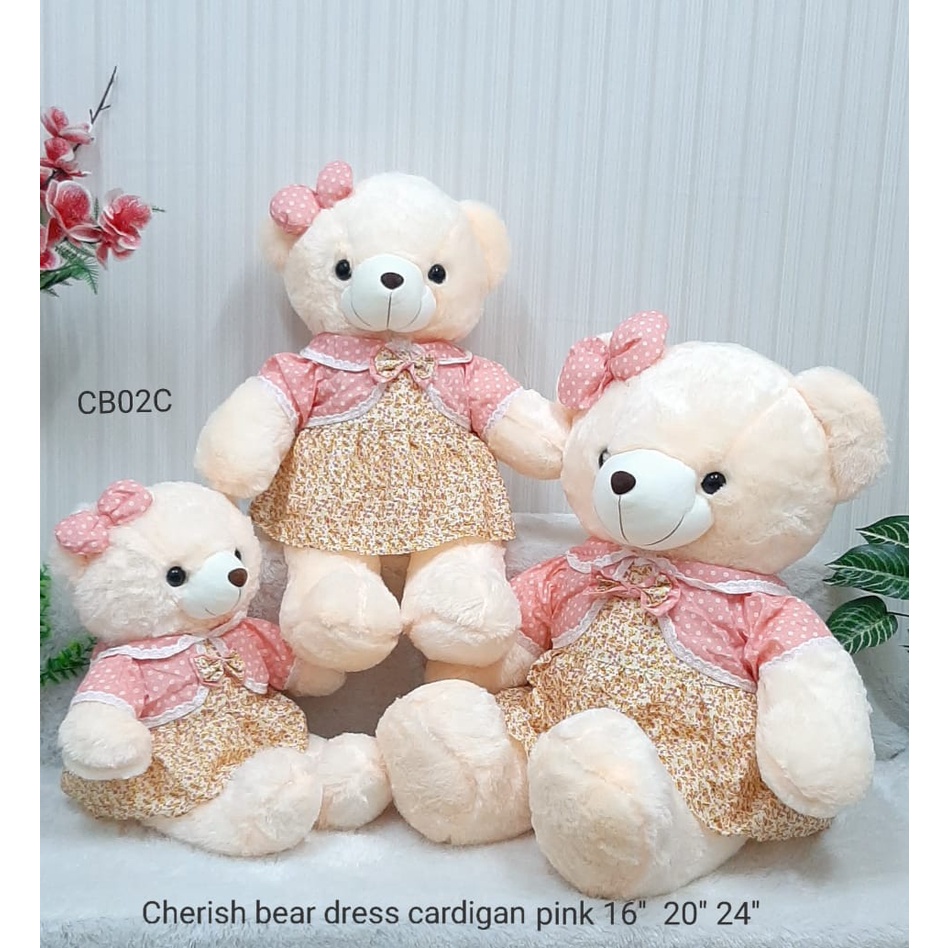 Boneka Teddy Bear Dress Size 70cm/20&quot;/boneka beruang/boneka bear Besar/Boneka Bear Dress Bunga/Bear Dress Motif/Kado Bear Special