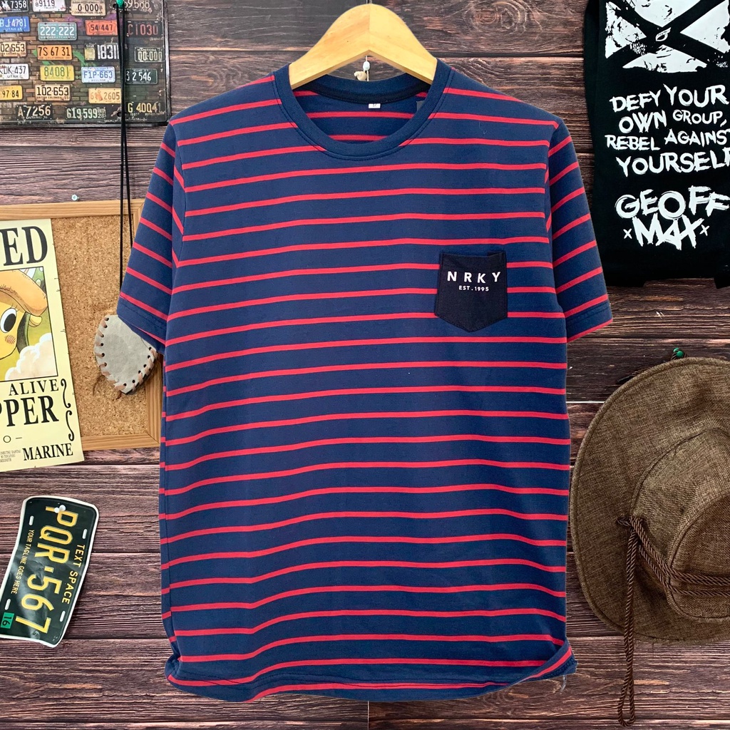 kaos distro pria NRKY POCKET SALUR NAVY LIST ready size M L XL baju kaos cowok atasan pria