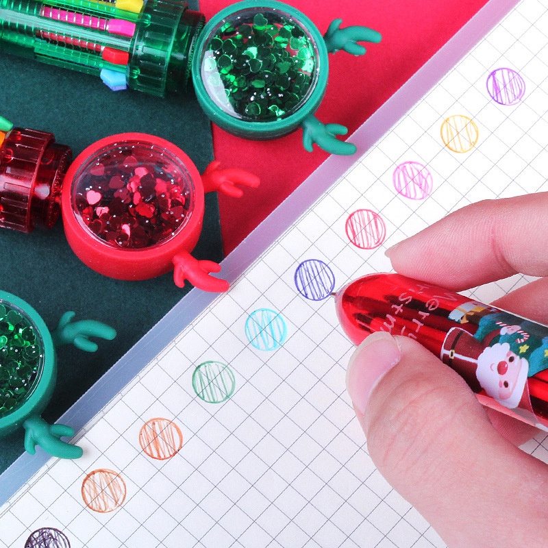 Pulpen Rollerball 0.5mm Motif Kartun Santa Claus / Rusa Natal 10 Warna Untuk Stationery Sekolah / Kantor