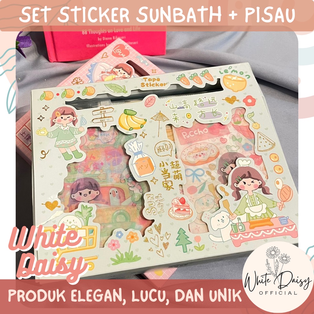 

set sticker sunbath girl premium stiker 1 pack isi 24 pcs + cutter