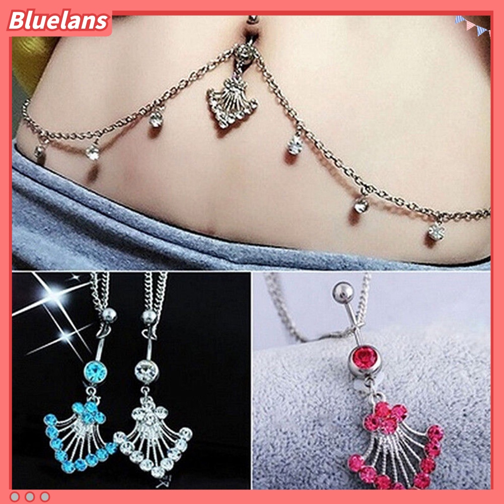 Bluelans Fashion Rhinestone Navel Ring Belly Button Bar Waist Chain Body Piercing Jewelry