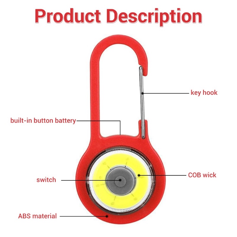 Lampu Senter COB LED Portable Dengan Carabiner Dan Gantungan Kunci Untuk Camping