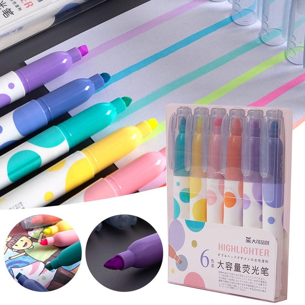 R-flower 6PCS/Set Pen Neon Siswa Warna Permen Set Penanda Kapasitas Tinggi