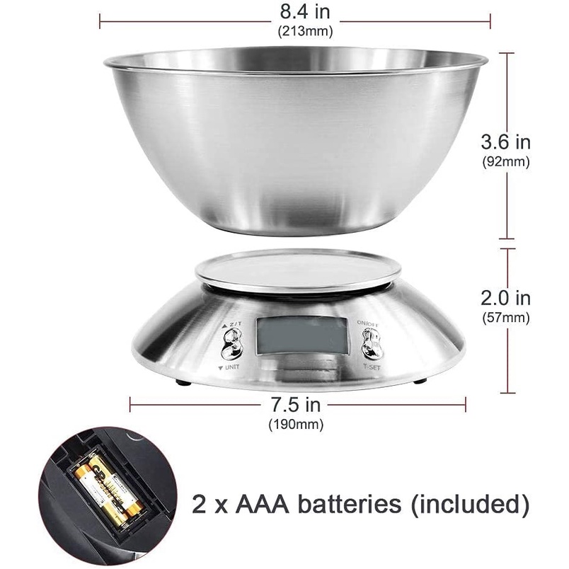 AKN88 - Timbangan Dapur 5 Kg Max - Lengkap Dengan Mangkuk Stainless Steel 1.8L