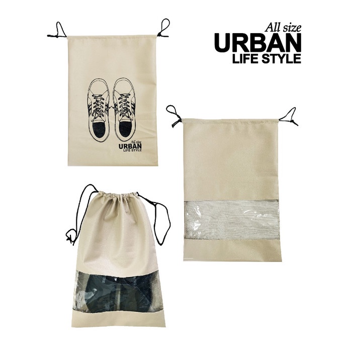 URBAN Tas Serut Drawstring Serbaguna / Tas Sepatu Synth Leather Waterproof