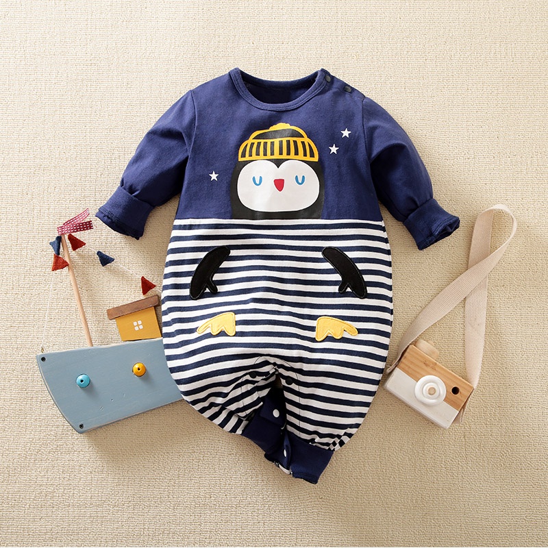 COD- Jumper lengan panjang anak anak unisex usia 0-2 Tahun/ jumper baby motif GARIS PENGUIN