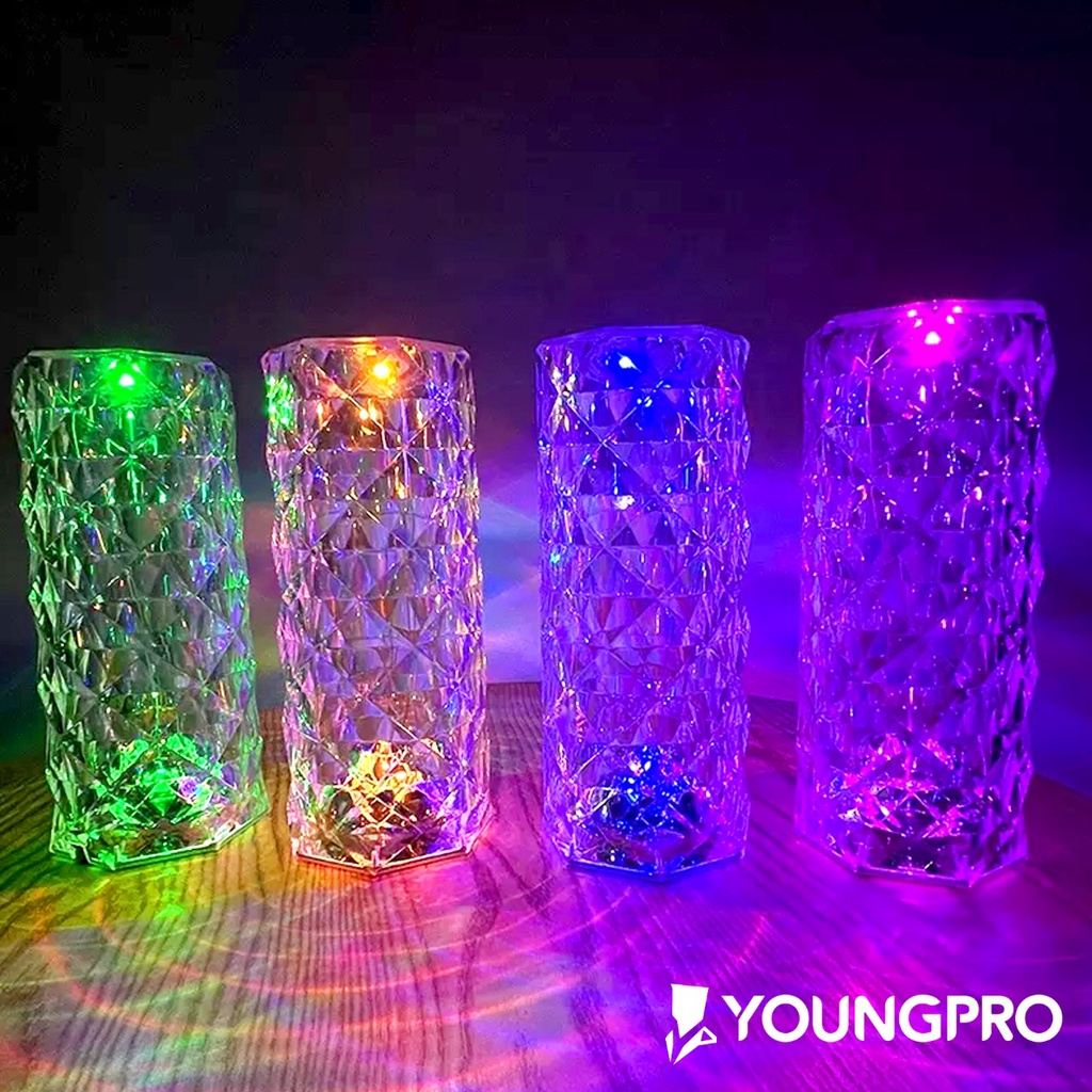 YOUNGPRO C01 Lampu Meja Sentuh Bentuk Crystal Lampu Hias Astetik Rose Diamond Lamp Table Touch Hadiah Kado Natal