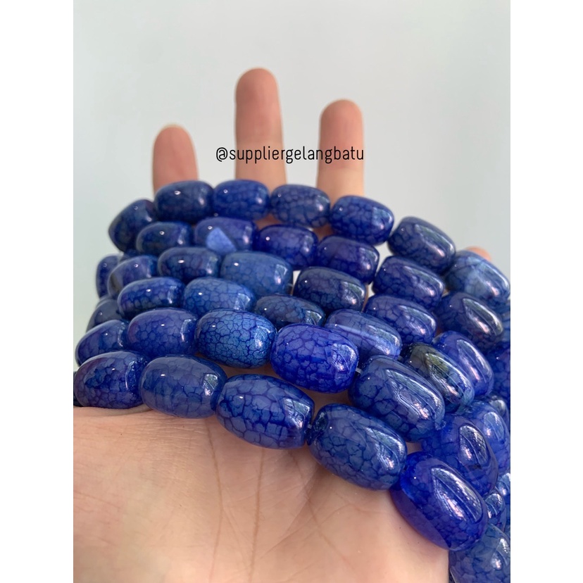 batu alam Penden simba tabung BLUE AGATE 2 x 1,5 cm biru serat onyx