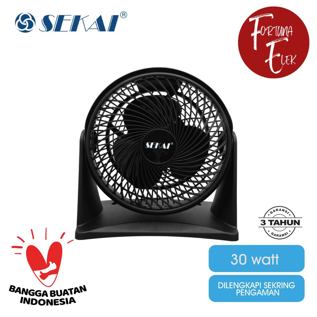 SEKAI Desk Fan 2 In 1 Kipas Angin Meja / Dinding FCU 835 Black / Hitam Merah Putih