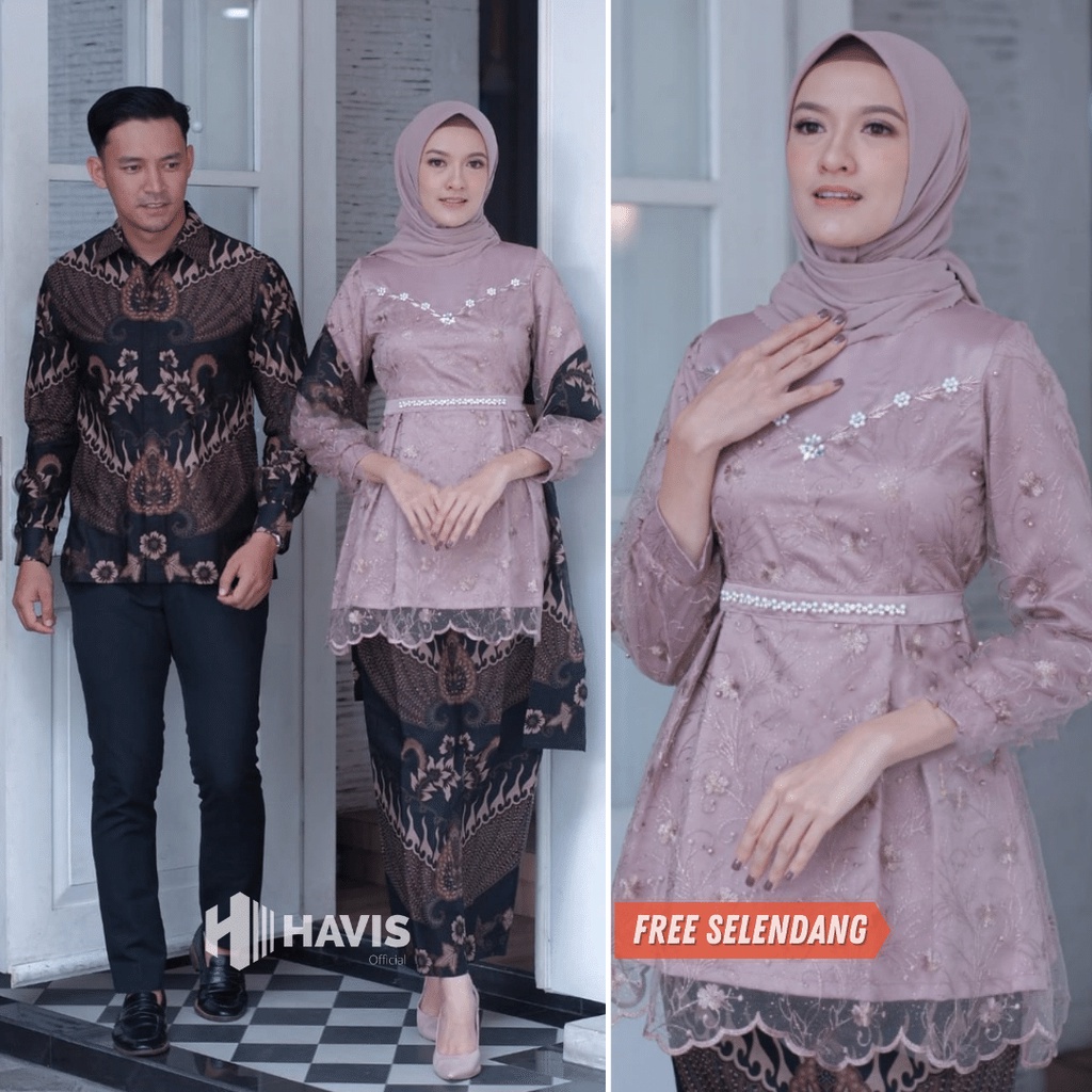 Set Kebaya Arunika - Kebaya Modern Kebaya Couple Tunangan Lamaran Baju Wisuda Batik Brukat Terbaru