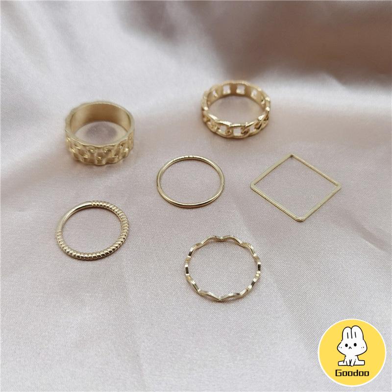4pcs / Set Cincin Jari Telunjuk Bentuk Geometris Gaya Retro Untuk Wanita -Doo