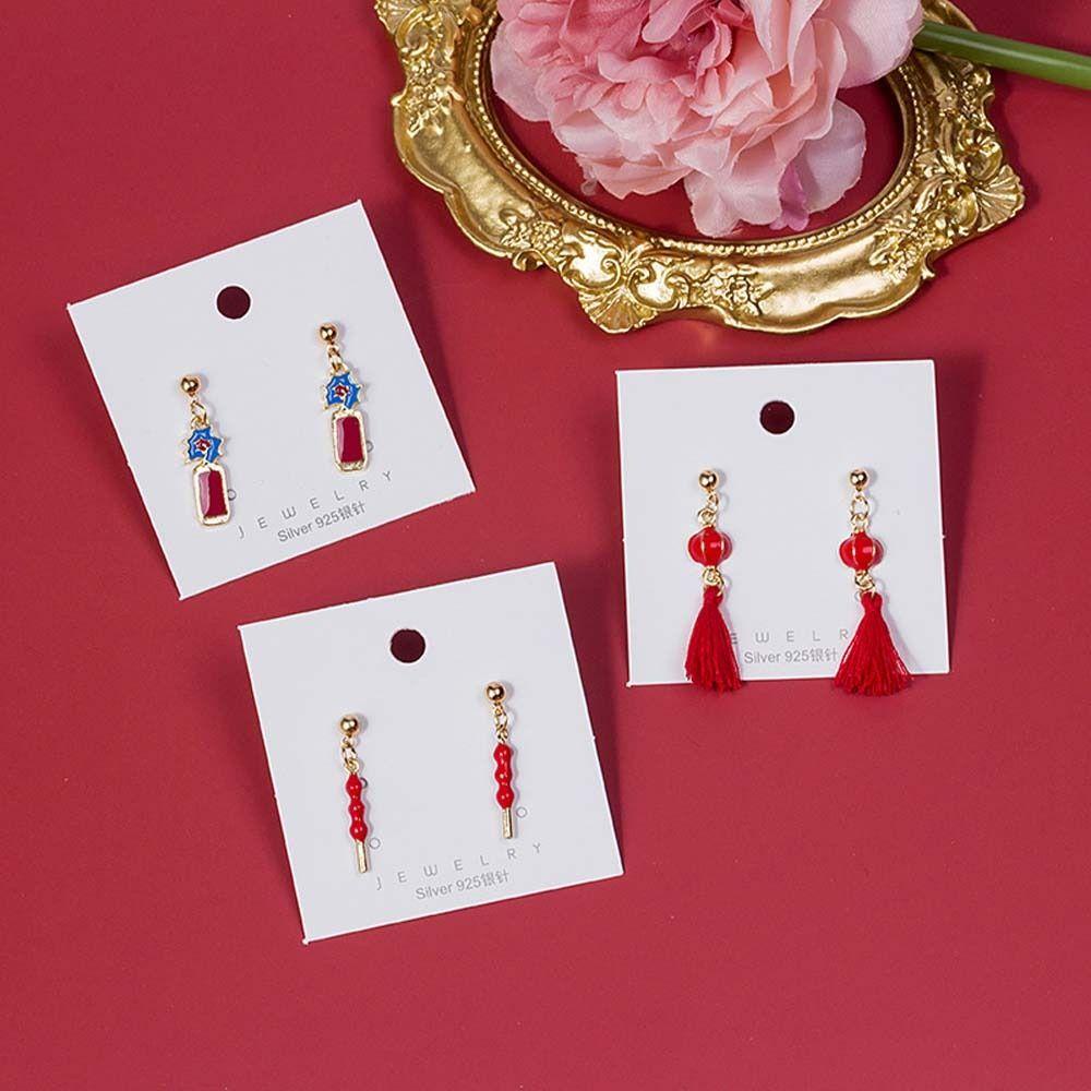 Mxbeauty Anting Tahun Baru Cina Gadis Drop Earrings Lentera Perhiasan Aksesoris Jumbai Panjang Anting Perhiasan Tahun Baru Giwang Telinga Cina