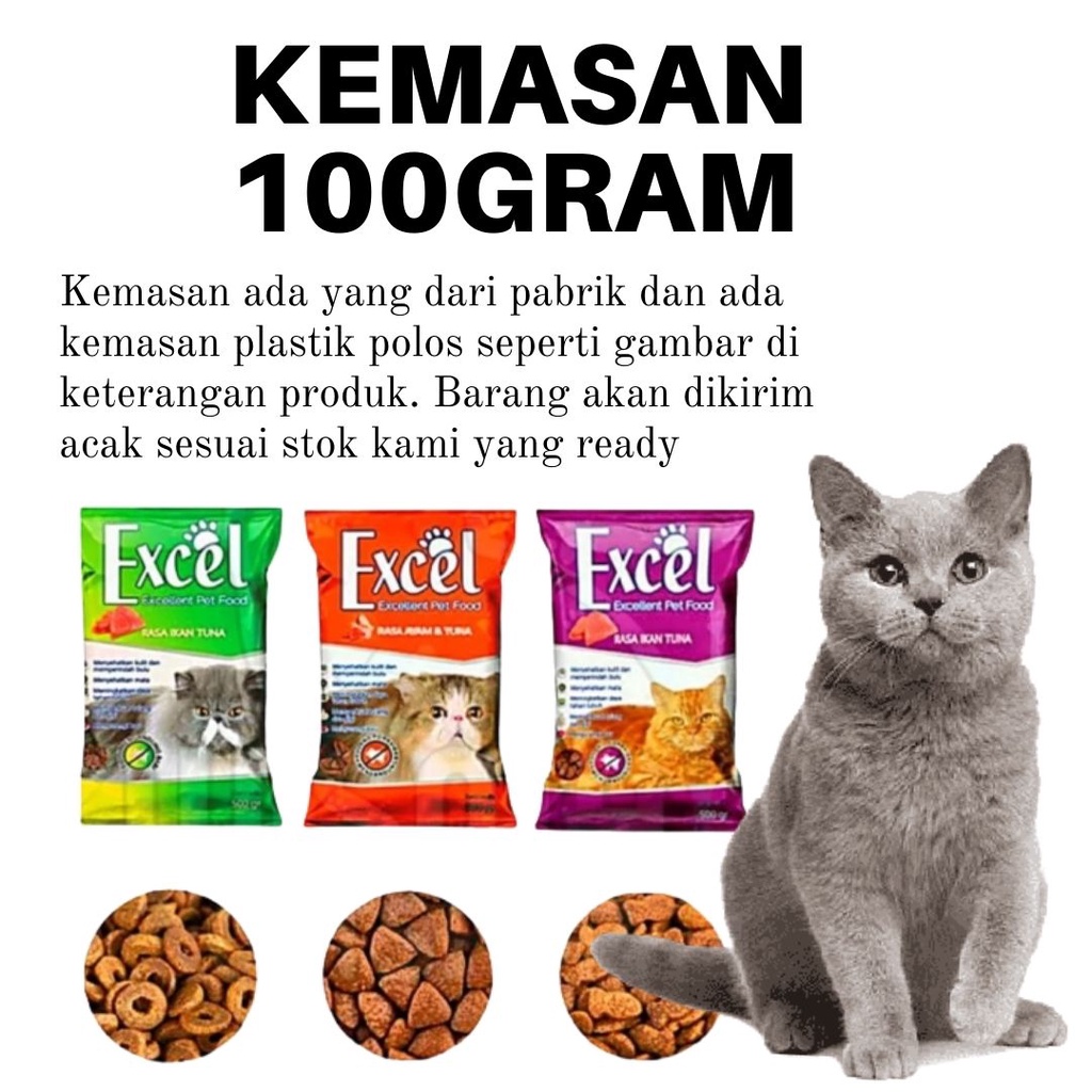 Makanan Kucing Kering Excel Kemasan 100gram Tuna Excel Ayam Tuna Excel Cat Food Dry Adult FEFARM