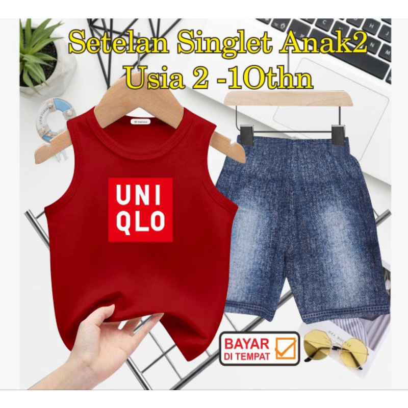 ((IB))SETELAN SINGLET ANAK SEMI JEANS/UN16LO DIGITAL SABLON