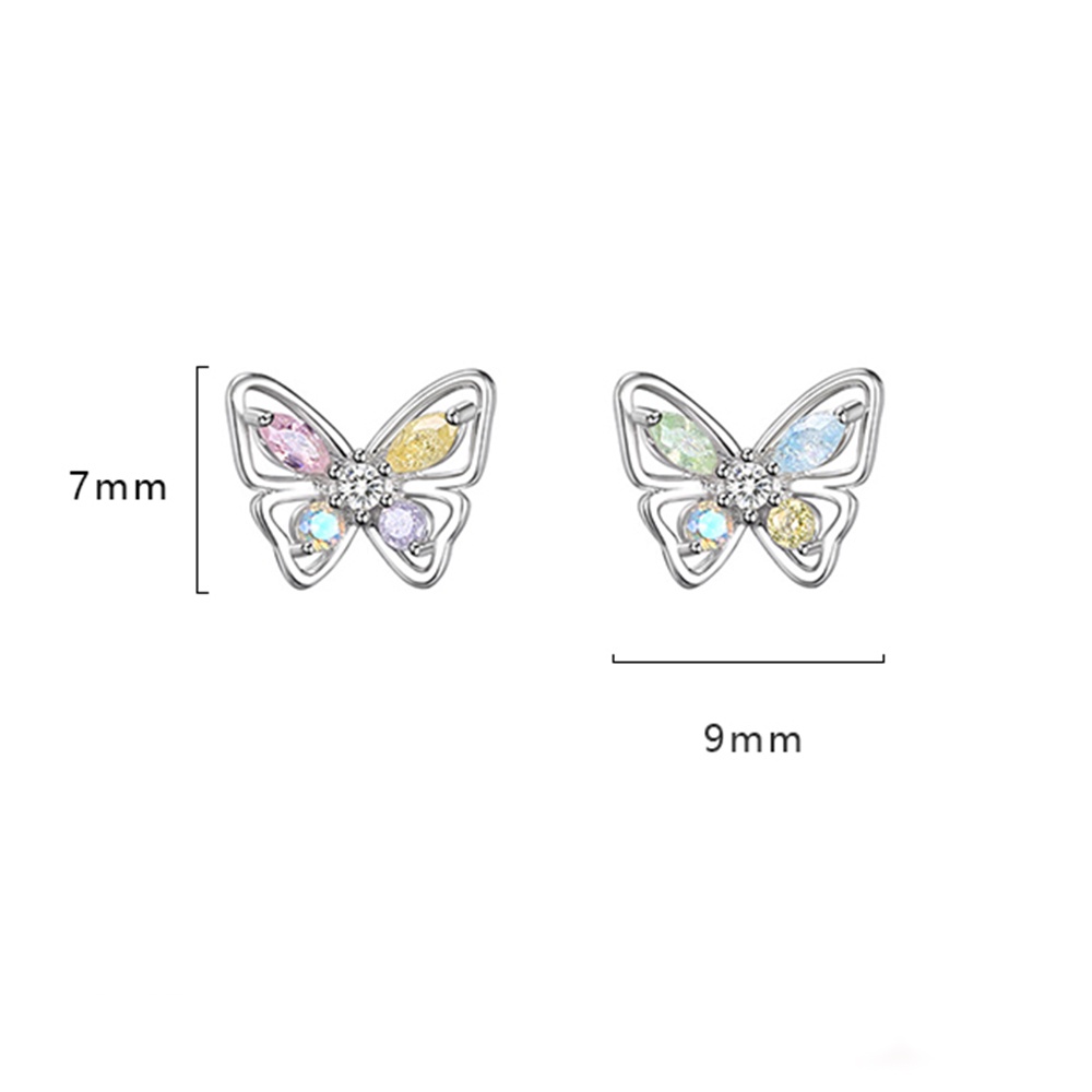 Anting Stud Desain Kupu-Kupu Hollow Aksen Kristal Warna-Warni Untuk Wanita