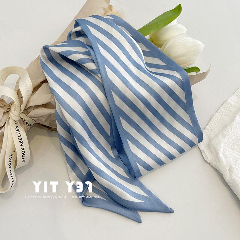 Scarf Korea Syal Wanita Satin Lembut Series Biru