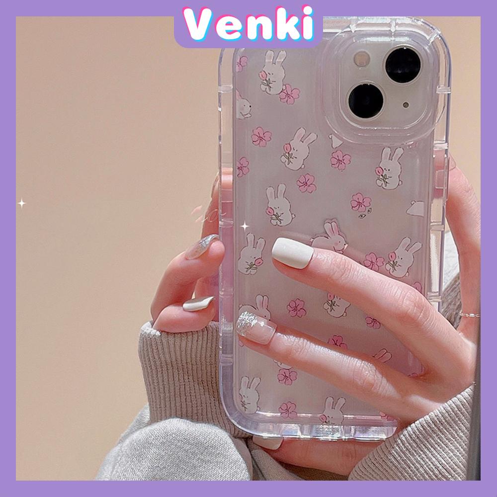 Case For iPhone 14 Pro Max TPU Soft Jelly Airbag Case Floral And Rabbit Clear Case Camera Protection Shockproof For iPhone 14 13 12 11 Plus Pro Max 7 Plus X XR