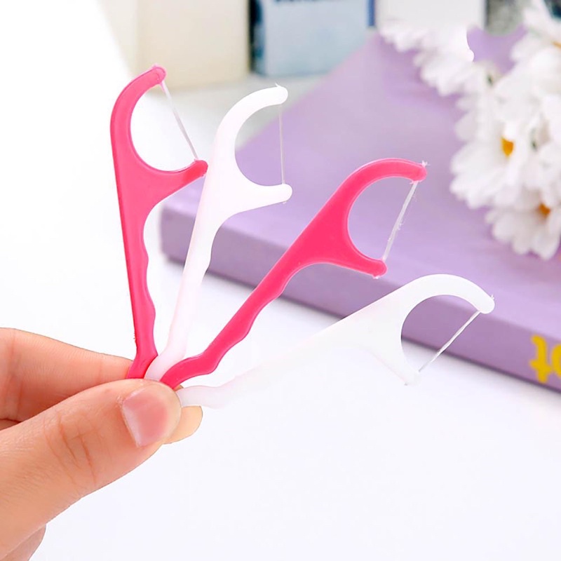 Dental floss tooth pick pink putih isi 25 tusuk gigi plastik flossing toothpick picks sela gigi ALICE DENTAL