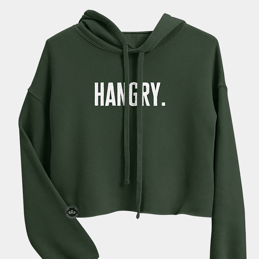 Hoodie Crop Hangry | Korean Style| Pakaian Wanita | Bahan Fleece | Allsize