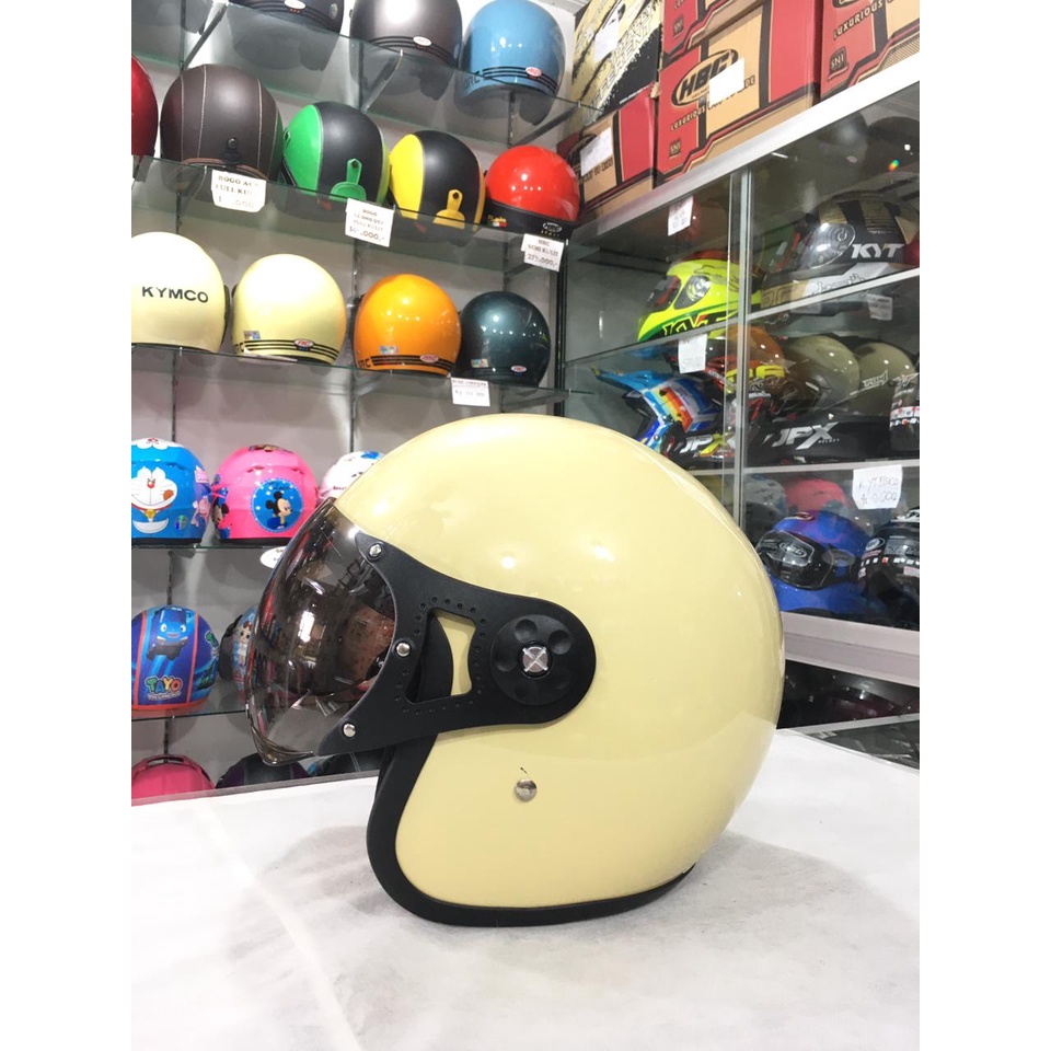 Ainon Italy Helm Half Face Dewasa Kaca Pilot Cream Glossy Standar Keamanan SNI COD Pack KardusBubble