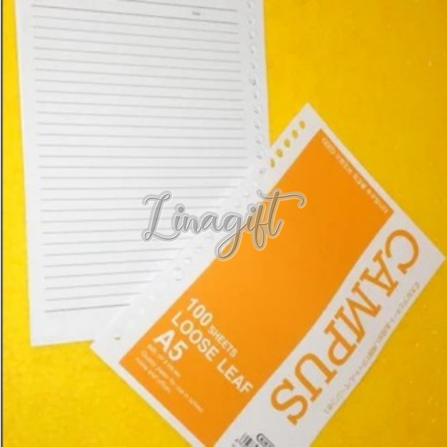 ( Pak 100 Lembar ) KIKY ISI BINDER FILE KERTAS BERGARIS REFILL LOOSELEAF A5 KWARTO / B5 BOXY PUTIH CAMPUS