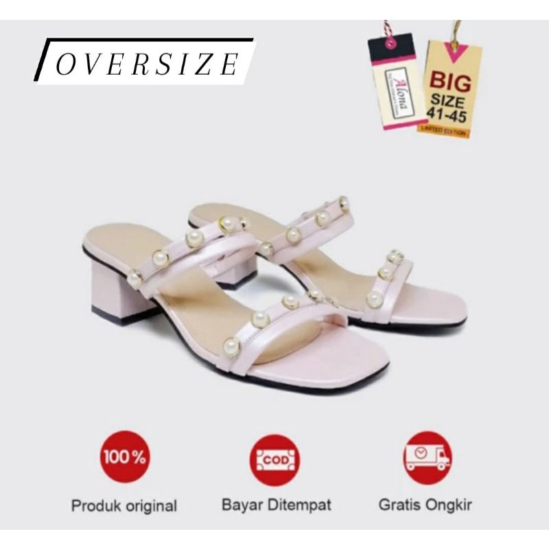 Original, Bustong Pengantin Wanita Big Size 41-42-43-44-45 Heels Hak Tahu Jumbo Size Besar Ukuran Impor Luar Negri Pink, 42