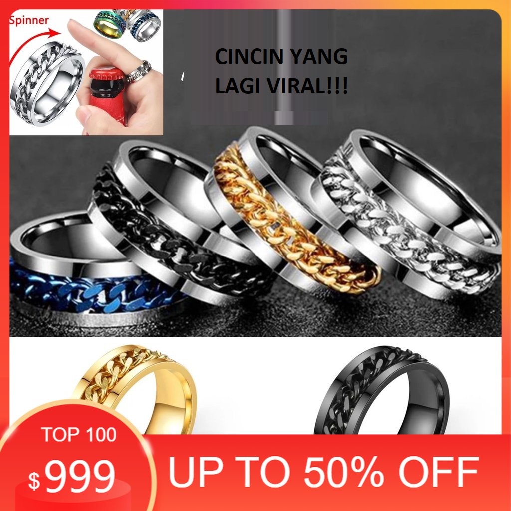 CINCIN RANTAI TITANIUM PRIA WANITA CINCIN SPINNER CINCIN PEMBUKA TUTUP BOTOL YANG LAGI VIRAL