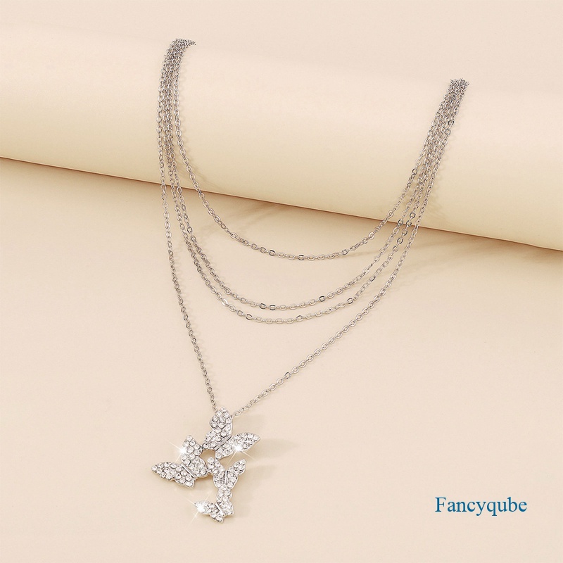 Fancyqube Kalung Rantai Klavikula Lapisan Ganda Desain Kupu-Kupu Untuk Wanita