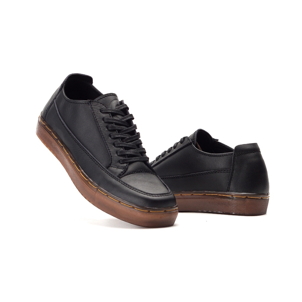 Olaf Black Gum (Kulit Asli) - Sepatu Sneakers Kulit Casual Sneker Kasual Original