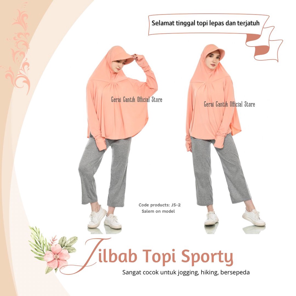 Jilbab topi sporty hijab olahraga Syar'i jumbo untuk jogging hiking baju sepeda muslimah SC #JS-2