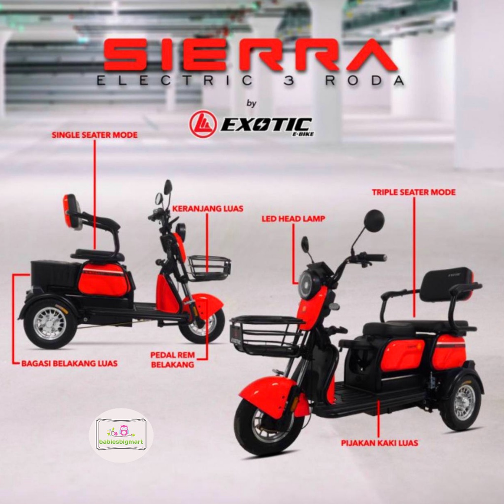 Sepeda Listrik 3 Terbaru Roda Exotic Sierra dengan Power 800W Battery 48V 20Ah - Blue Black Wishlist 15 • Diskusi (1)