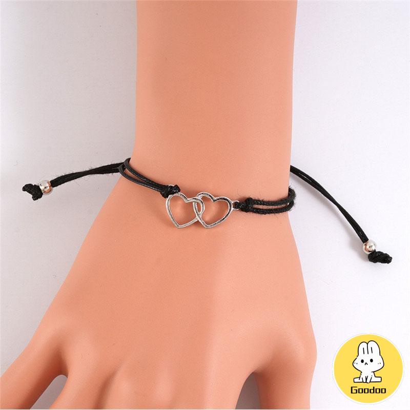 2 Pcs Fashion Ganda Bentuk Hati Gelang Adjustable Tenun Wanita Pria Gelang Pasangan Hadiah Perhiasan Aksesoris Sodoo -Doo