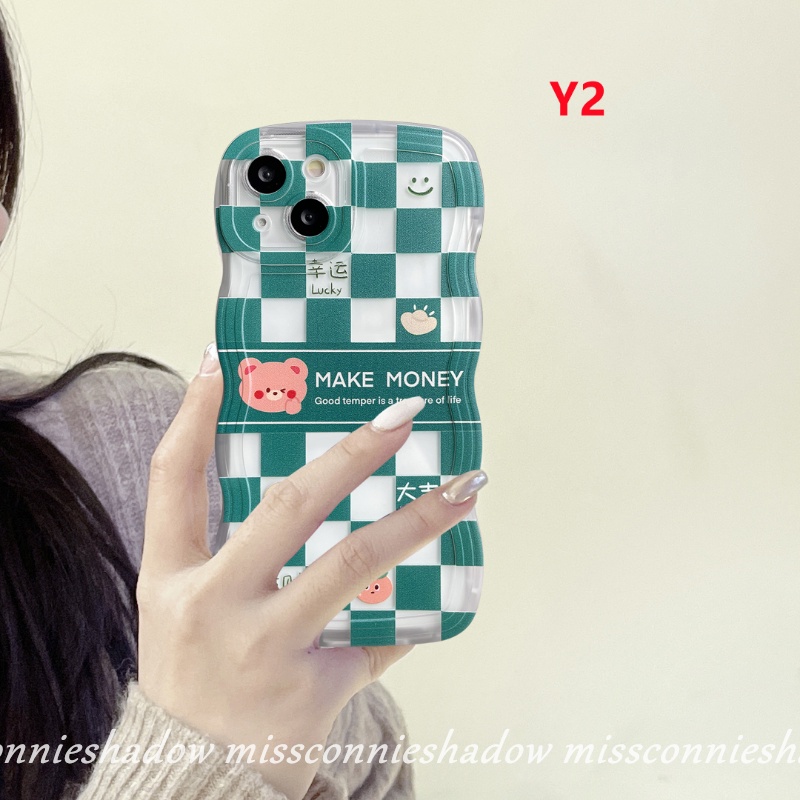 Casing VIVO Y02 Y21s Y15s Y12 Y21 Y12i Y33s Y35 Y16 Y30 Y02s Y15 Y22s Y17 Y50 Y20s Y20 Y11 Y15A Y91C Y11s Y93 Y21A Y21T Y33T Y91 Wavy Edge Motif Kotak Lucu Kartun Beruang Soft Cover