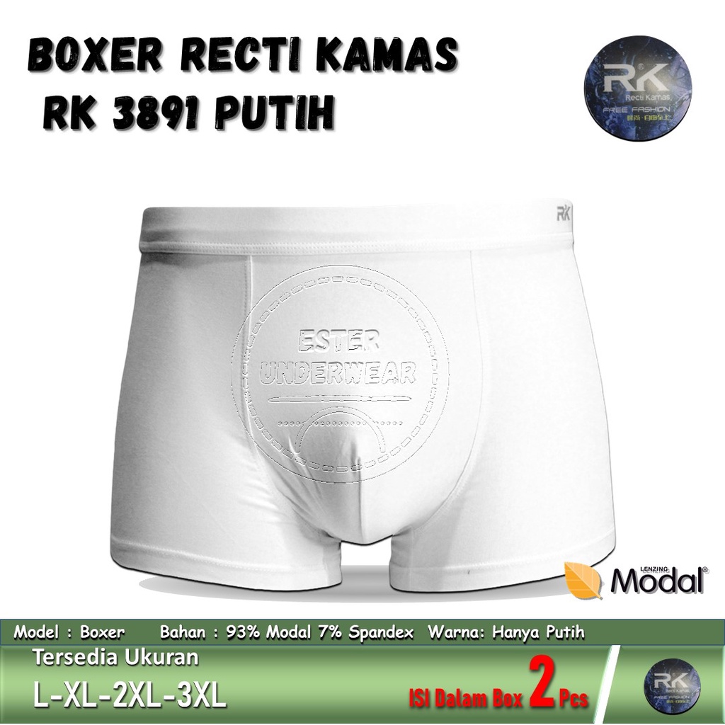 Celana Boxer Pria RECTI KAMAS RK 3891 PUTIH ISI 2Pcs