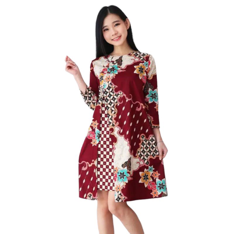 DRESS BATIK WANITA  CK005-493 SIZE XL - BAHAN BATIK STRETCH